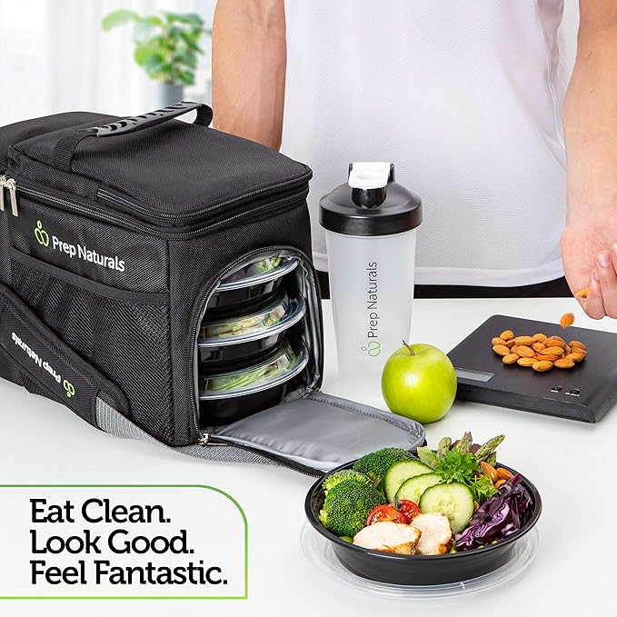 PrepNaturals Reusable Plastic Containers with Lids, 60 Pack, Black, Meal Prep Bowls, Lunch Containers, BPA, PVC and Phthalate Free, Microwave and Freezer Safe
