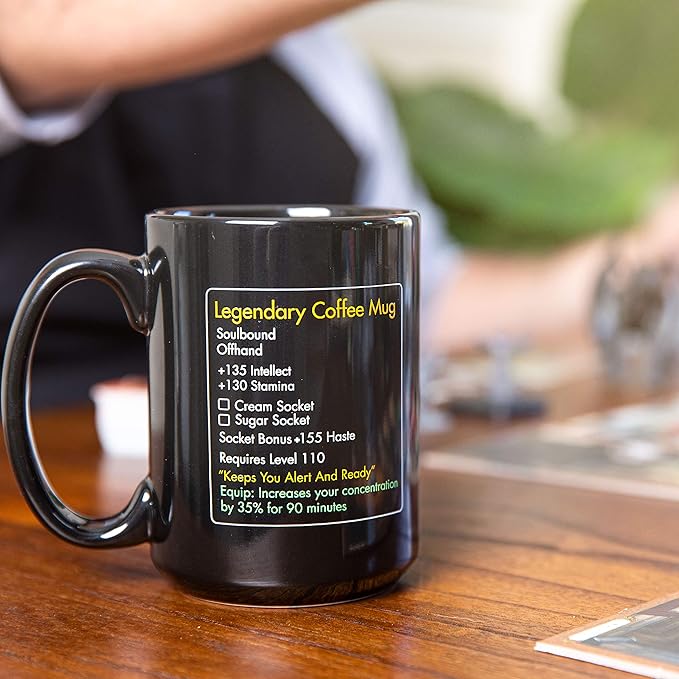 MMO Mug - Legendary Coffee Mug Level 110 - Large Ceramic Black15oz - Gaming, Gamer Cup