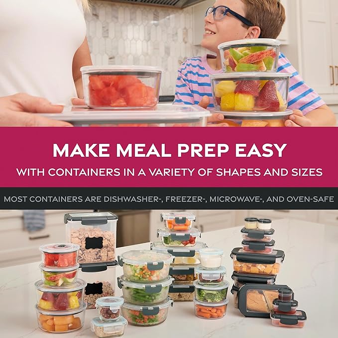 FineDine 24 Piece Glass Storage Containers with Lids - Leak Proof, Dishwasher Safe Glass Food Storage Containers for Meal Prep or Leftovers, Pink