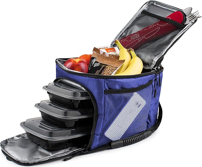 Rockland Guard Insulated Lunch Bag for Men - Lunch Box for Women with Compartments for Meal Prep Containers, Bottles, Snacks, Extra Storage Pockets - Lunchbox for Work, Travel, Picnic, Camping - Blue