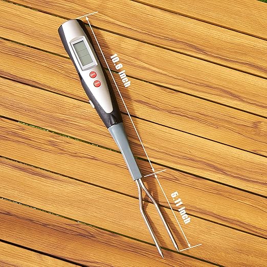 Meat Thermometer Fork with Electronic Ready Alarm, Digital Cooking Thermometer with Instant Read, LCD Display and Led Light, Grill Thermometers for BBQ Grilling Gadgets Steak Pork, Black