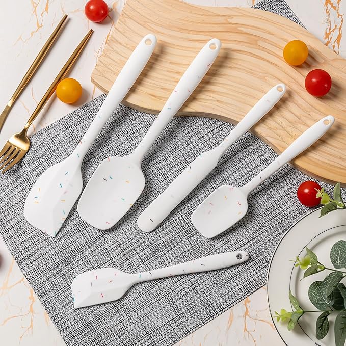 Silicone Spatula Set, 5 Piece Food Grade Rubber Spatulas for Baking, Cooking, and Mixing High Heat Resistant Non Stick Dishwasher Safe BPA-Free (Candy Color)