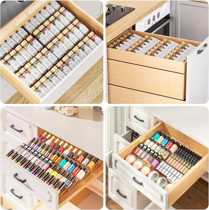8 Packs Spice Drawer Organizer, 2-Tier Acrylic Drawer Seasoning Organizer, Expandable From 11'' to 22'' Kitchen Spice Rack Organizers and Storage for Drawer (Jars not included), Amber
