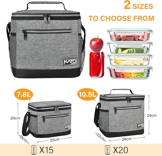 Tirrinia Insulated Lunch Box for Men/Women, Leakproof Lunch Bag for School Work, Large Lunch Tote Kids Boys Girls Student Back to School, Soft Cooler Office Picnic Beach Camping for Adults,Light Grey