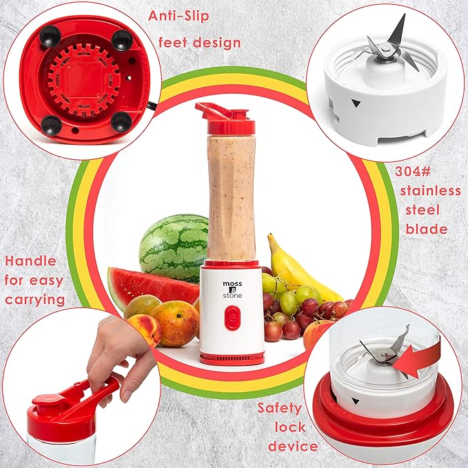 Moss & Stone Single Serve Blender, White & Red, 20 oz