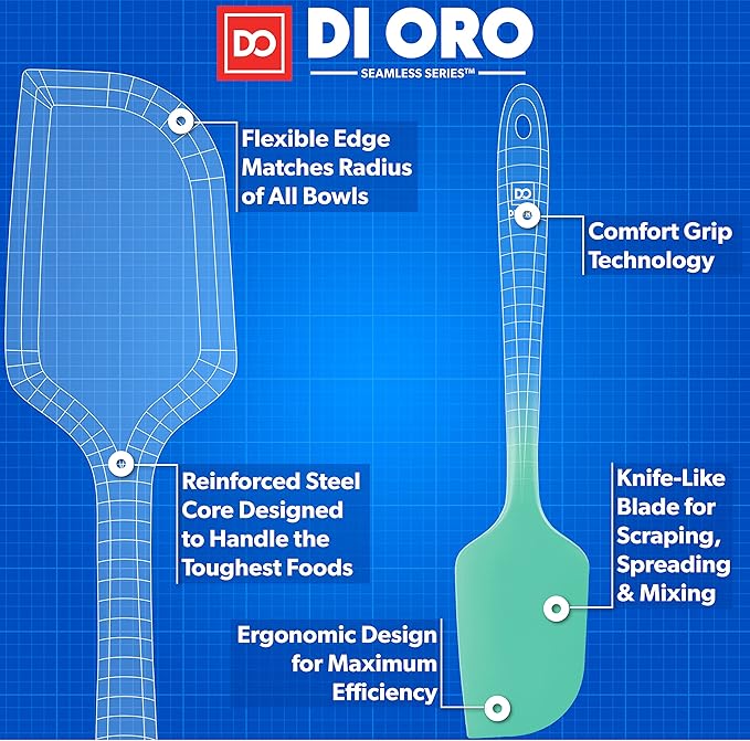 DI ORO Silicone Spatula - 600°F Heat-Resistant Rubber Kitchen Spatula for Baking, Scraping, & Mixing - BPA Free Nonstick Cookware Safe Flexible Utensil for Cooking - Seamless & Dishwasher Safe (Mint)