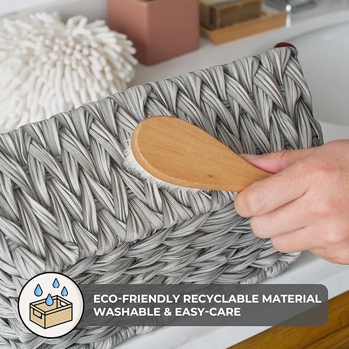 GRANNY SAYS Wicker Storage Baskets for Shelves, Trapezoid Woven Basket, Waterproof Storage Wicker Baskets for Organizing, Gray, 2-Pack
