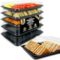 5 Pack Catering Trays with Lids – 15" Serving Tray with Lid, Heavy Duty Recyclable Plastic Party Platters for Catering, Buffet, Picnics & Events – Food Trays with Clear Lid (15.35 × 11.42 × 2.95 inch)