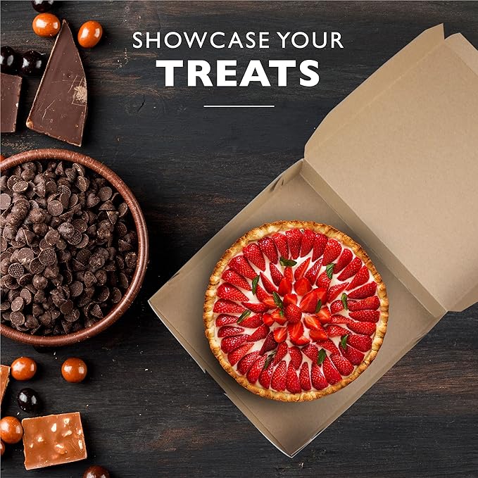 [25 Pack] White Pie Boxes 10x10x2.5" Square Bakery Boxes for Cookies, Cheesecake, Chocolate Covered Strawberries, Dessert, Macaroon, Bread Bulk Paper Cardboard Sweet Boxes for Surprises and Pastries