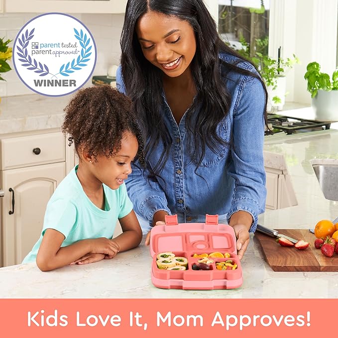 Bentgo Kids Bento-Style 5-Compartment Leak-Proof Lunch Box - Ideal Portion Sizes for Ages 3 to 7 - Durable, Drop-Proof, Dishwasher Safe, PFAS & BPA-Free & Made with Food-Safe Materials (Coral)