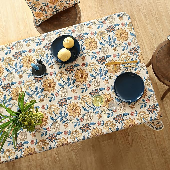 ISAENNE Designer Bohemian Floral Small Square Tablecloth,Linen Colorful Table Cloth,Wrinkle Resistant Decor Tablecloths for Dining Thanksgiving Kitchen Party Christmas,55"*55"-Estevan B