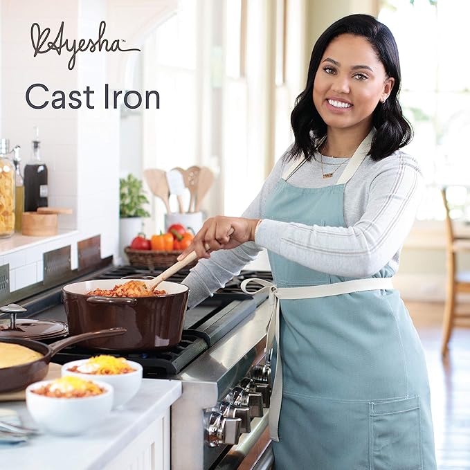 Ayesha Curry Cast Iron Enamel Casserole Dish/ Casserole Pan / Dutch Oven with Lid - 6 Quart, Brown Sugar
