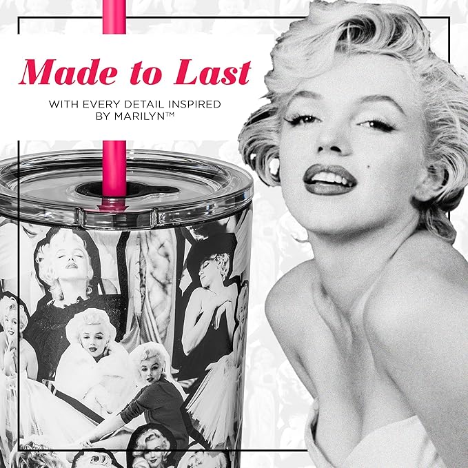 Dragon Glassware x Marilyn Monroe Vacuum Insulated Tumbler with Lid and Straw - 24 oz Tumbler Cup with 2 Straws - Stainless Steel Tumbler with Straw for Water, Iced Tea