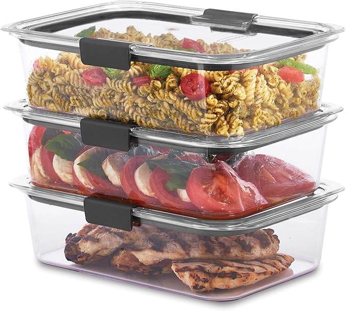 Rubbermaid Brilliance Food Storage Container, Large, 9.6 Cup, Clear, 3 Pack