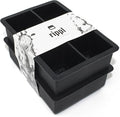 Rippl Ice Cube Tray - Silicone Ice Cube Tray - Ice Cube Tray with Large 6 Cavity Silicone Mold - Will Make Big Ice Cubes For Whiskey - Set of (2) in Black