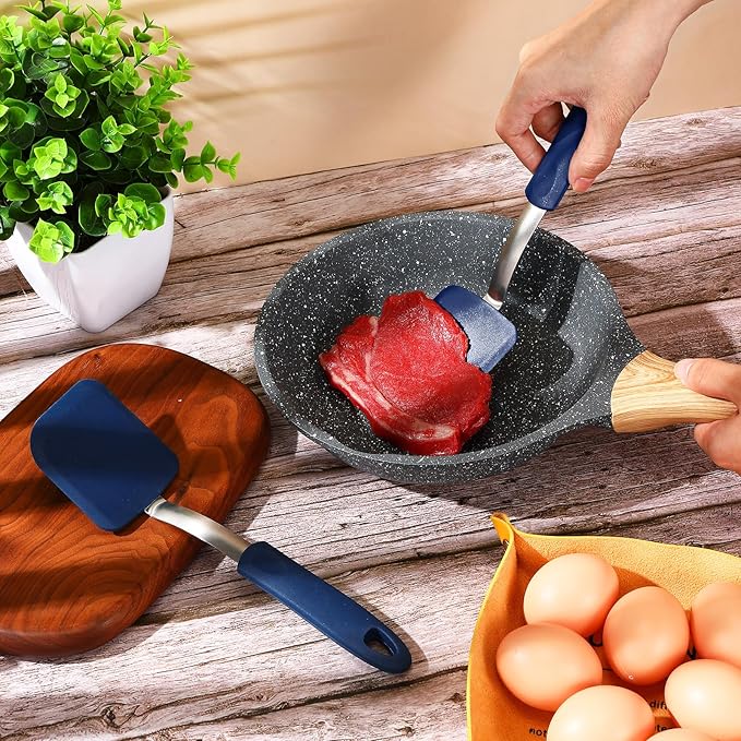 Silicone Cookie Spatula Turner 2 Pack Mini Brownie Spatula Flexible Kitchen Small Silicone Turner for Nonstick Cookware Heat Resistant No Scratch Flipper for Egg Pancake(Blue)