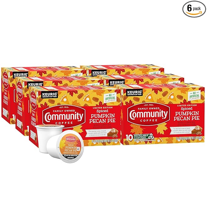 Community Coffee Spiced Pumpkin Pecan Pie Flavored Keurig Coffee Pods, 60 Count, Limited Edition, Medium Roast, 10 count (Pack of 6)