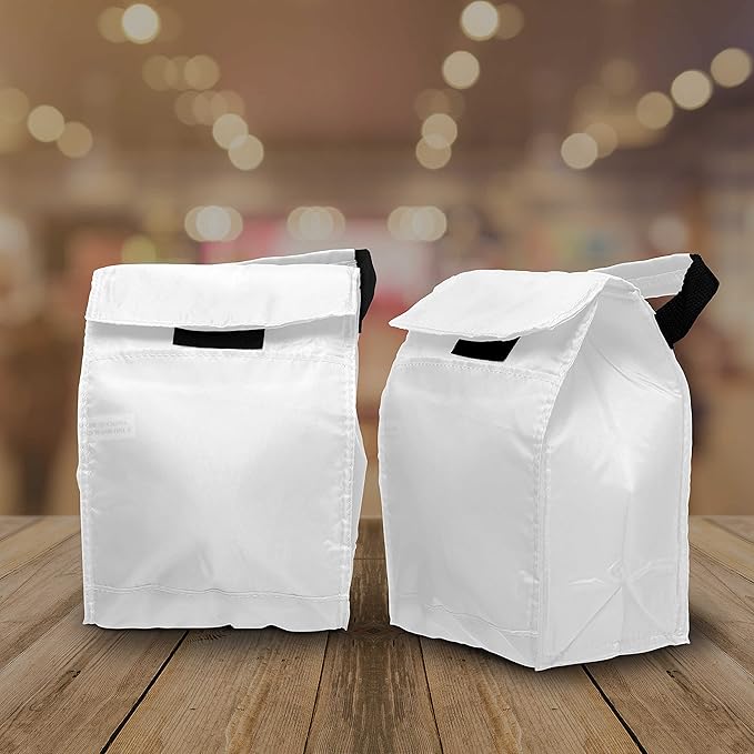 DISCOUNT PROMOS 10 Hook and Loop Insulated Lunch Bags Set - Polyester, Durable, Vibrant, Reusable - White