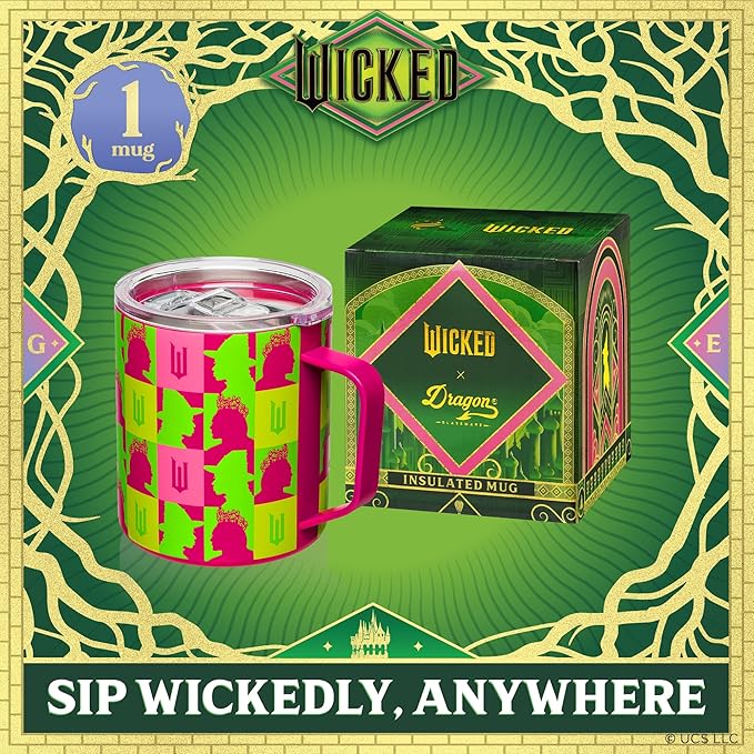 Dragon Glassware x Wicked 12 oz Stainless Steel Camp Mug with Lid - Insulated Camping Mug for Coffee, Tea, Matcha, Hot Beverages - Pink