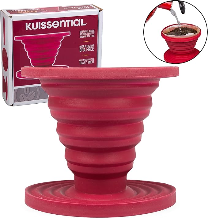 SlickDrip Pour Over Coffee Dripper-Collapsible, Reusable Silicone Coffee Filter Cone-Manual Coffee Brewer Makes One to Two Cups of Strong Brew-Great for Hiking, Camping, Xmas Holiday Gifts