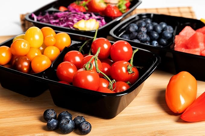 Meal Prep Container Reusable 2 Compartment With Lids 28oz (25 Sets)- Food Prep Containers, Food Storage Bento Box | Stackable | Microwave | Dishwasher | Freezer Safe.