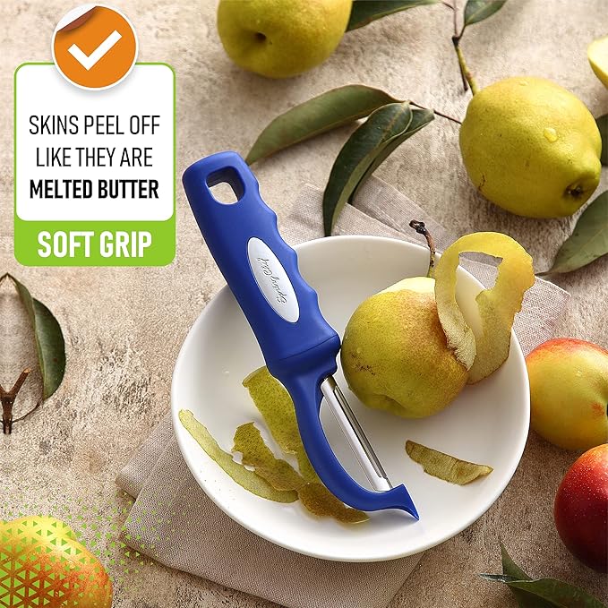 Spring Chef Stainless Steel Swivel Vegetable Peeler for Kitchen, Dishwasher Safe Potato Peelers with Comfortable Handle & Sharp Blades, Great for Apple, Carrot, Veggie, Fruit - Set of 2 - Sapphire