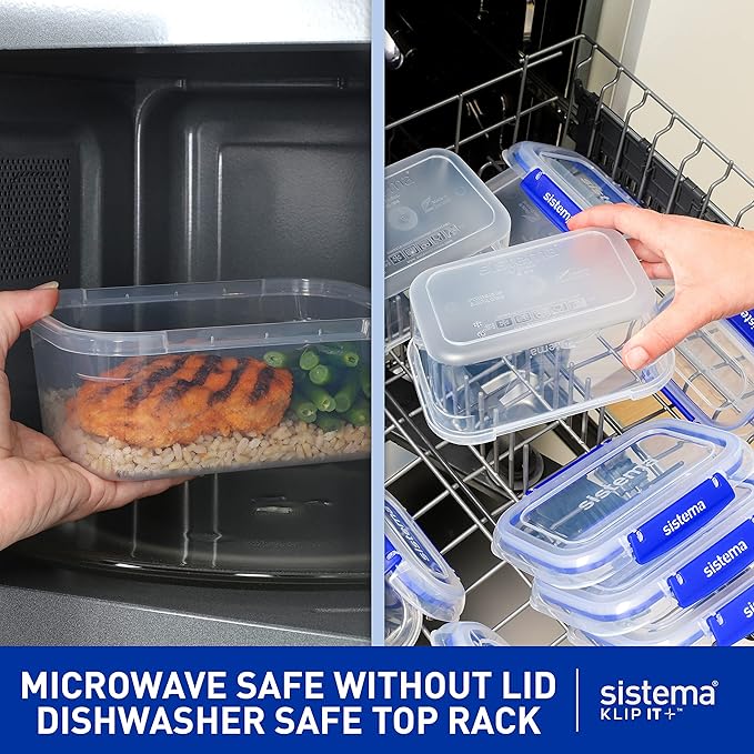 Sistema KLIP IT PLUS Leakproof Food Storage Containers | 2.2 L | Airtight, Stackable & Nestable Meal Prep Containers with Lids | Lunch Boxes | BPA-Free | 3 Count, Blue