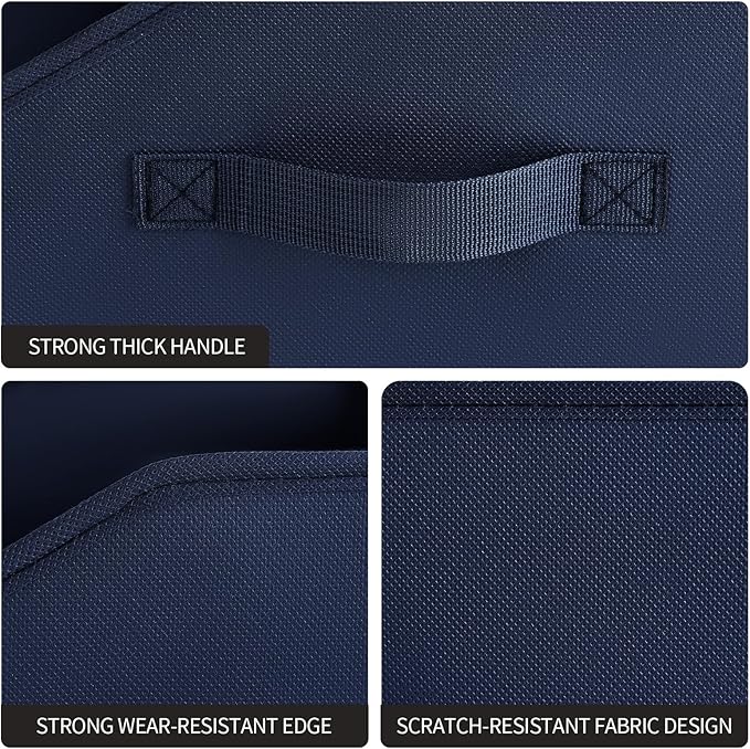 Closet Baskets for Shelves Trapezoid - Decorative Storage Baskets with Handle, Closet Bins for Organization, Shelf Storage Bins for Clothes, Books, Home, Office, 10 Pack, Navy Blue