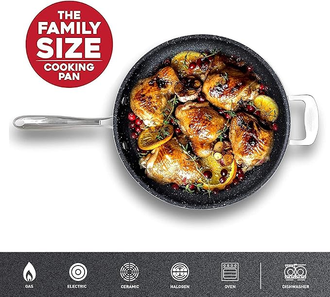 Granitestone 14” Extra Large Frying Pan Skillet Cookware Set, Family, Black