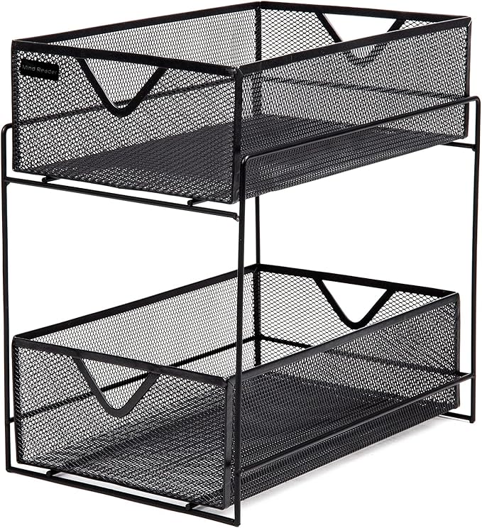 Mind Reader Accessory Organizer, Supply Storage, Makeup, Crafts, Kitchen, Metal Mesh, 8.25"L x 12.5"W x 12.5"H, Black