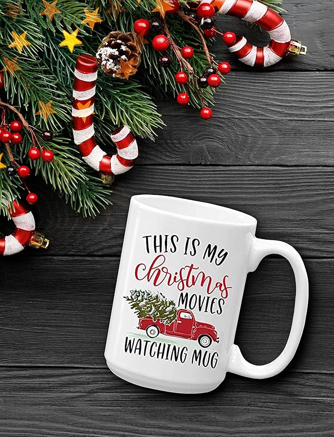 BLUE RIBBON Christmas Gifts Coffee Mug,This is My Christmas Movies Watching Mug, Funny Coffee Mug from Daughter, Wife and Son – Mug in Decorative Christmas Gift Box (15 oz)