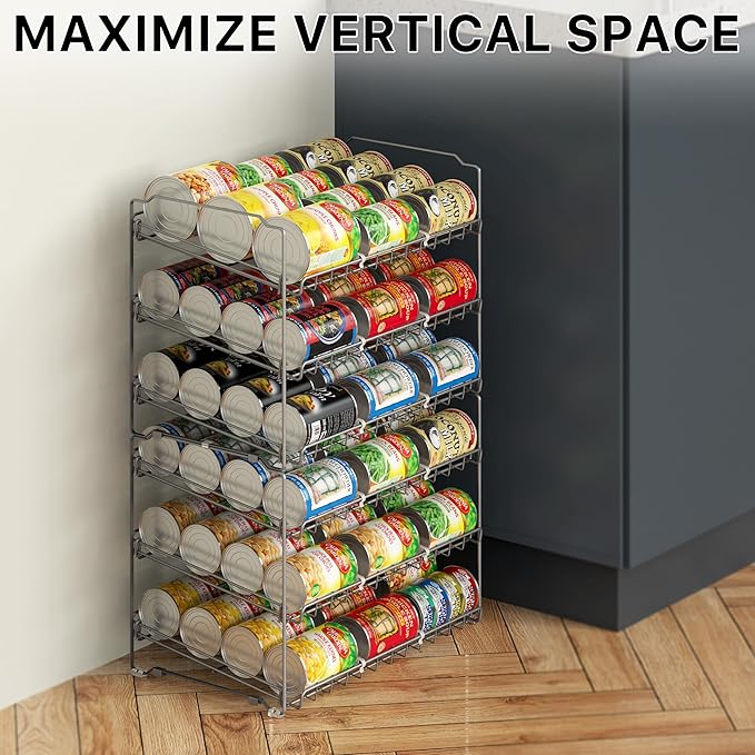 Simple Houseware Stackable Can Rack, Silver, Adjustable Plastic Dividers, Holds 36 Cans
