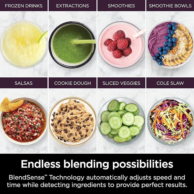 Ninja | All-in-One Blender & Food Processor | Best for Smoothies, Cookie Dough, Salsas, Cole Slaw & More | BlendSense Intelligence for Perfectly Smooth Results | 1800 Watt | Black | TB401