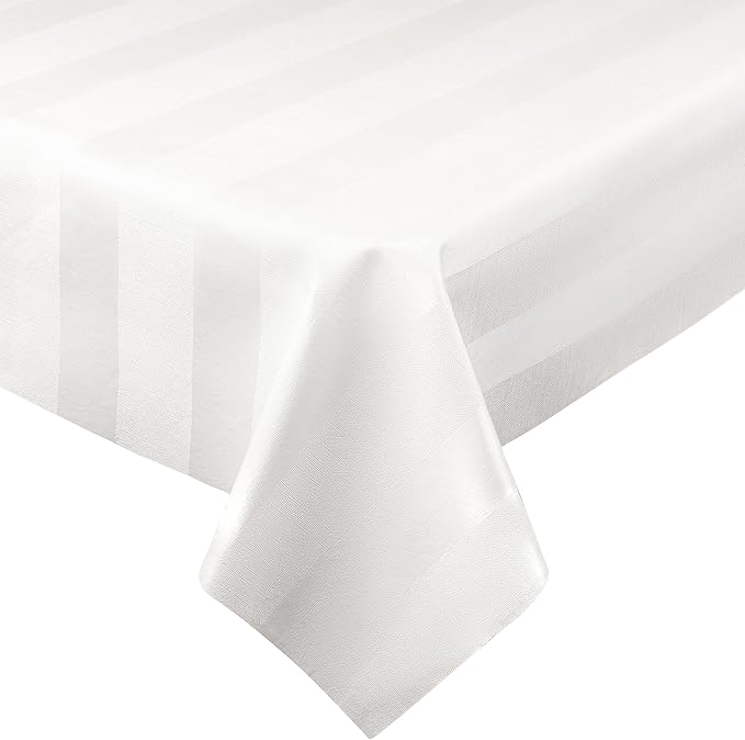 Luxury Table Protector Pad, 2 in 1 Table pad + Great Looking Tablecloth - Heat Resistant, Spill & Stain Proof - Flannel Backing (54x108, White - Silk Stripe)