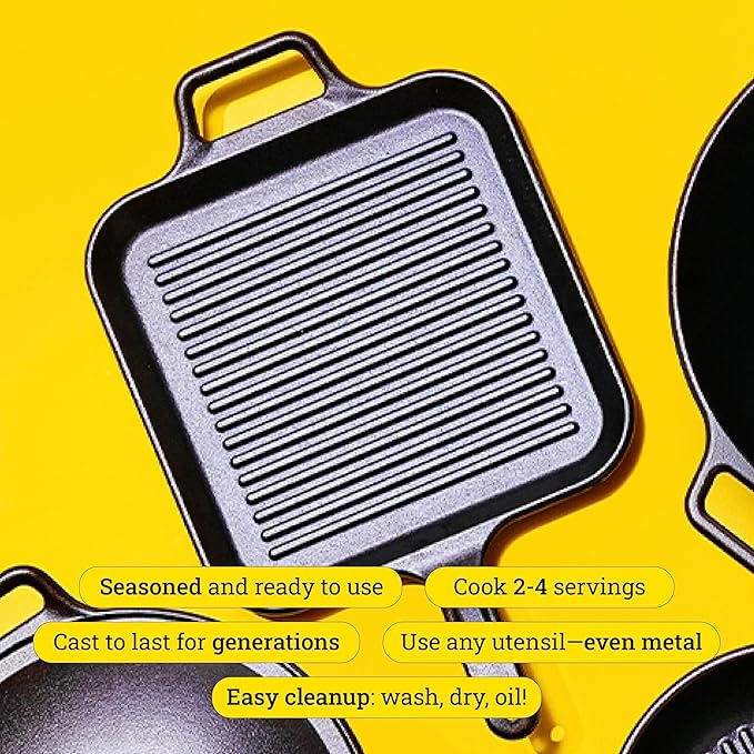 Lodge BOLD 12 Inch Seasoned Cast Iron Square Griddle, Design-Forward Cookware