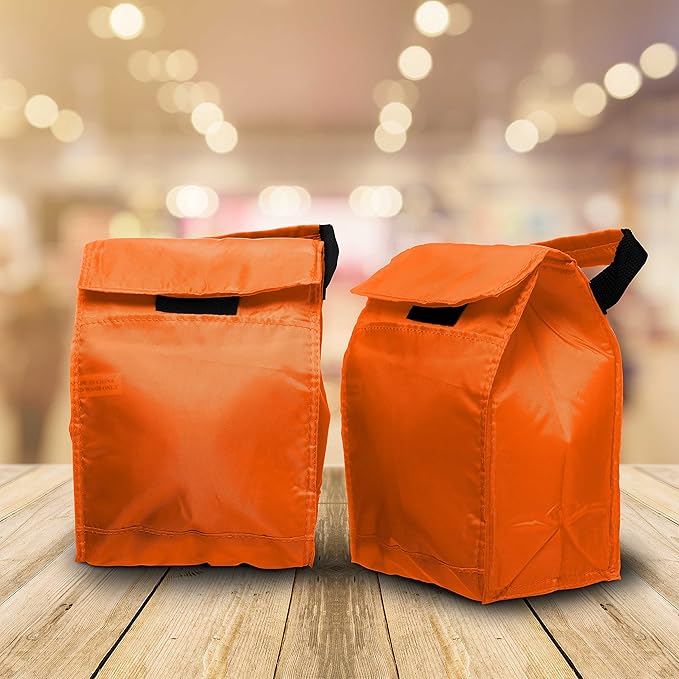 DISCOUNT PROMOS 10 Hook and Loop Insulated Lunch Bags Set - Polyester, Durable, Vibrant, Reusable - Orange