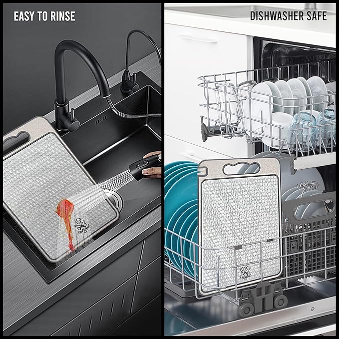 Chef’s Steel Pro 15”×10” Premium 304 Stainless Steel Cutting Board – 4-in-1 Double-Sided with Knife Sharpener, Garlic Grater, Wheat Straw PP & TPR Non-Slip, Dishwasher Safe, Includes Eco Sponge