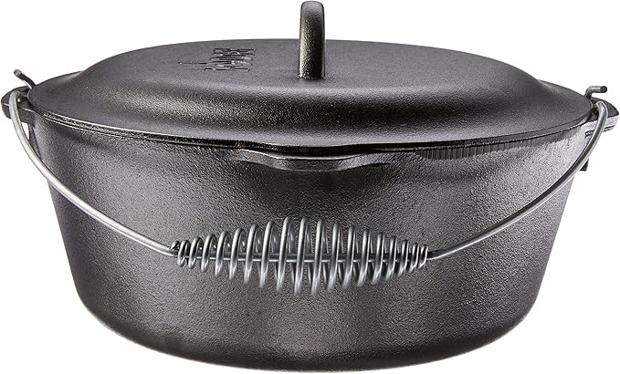Lodge 7 Quart Pre-Seasoned Cast Iron Dutch Oven with Lid - Wire Bail Handle for Easy Transfer from Cooking Surface to Table - Use in the Oven, on the Stove, on the Grill or over the Campfire - Black