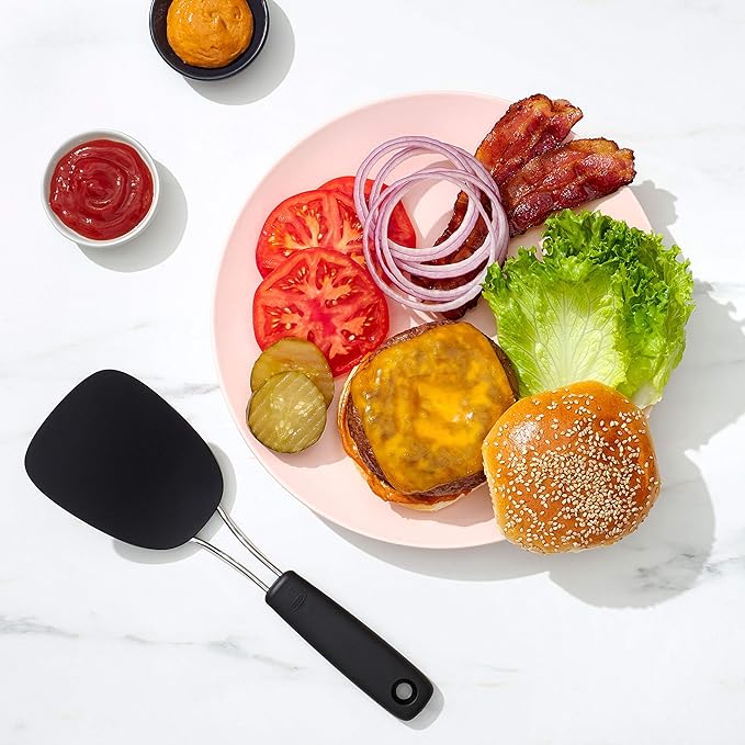 OXO Good Grips Large Silicone Flexible Turner & 65191 Good Grips Nylon Flexible Turner, Black