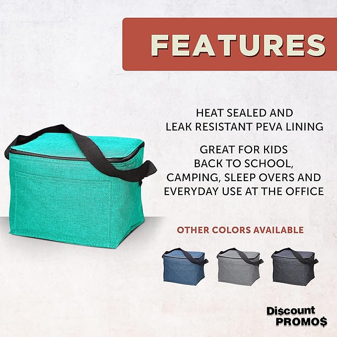 DISCOUNT PROMOS Insulated Cooler Lunch Bag Set of 10, Bulk Pack - Perfect for Work, Travel, Outdoor Events - Mint