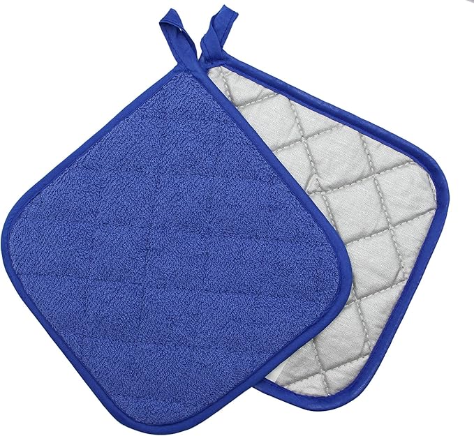 Cotton Pot Holders Cotton Made Machine Washable Heat Resistant Everyday Kitchen Basic Terry Pot Holder, Hot Pads, Trivet for Cooking and Baking Set of 4 (Dark Blue)
