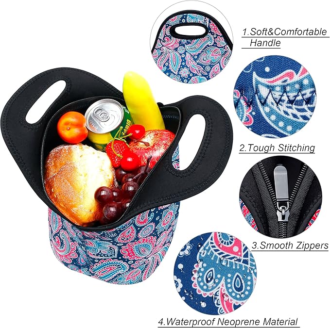 Neoprene Lunch Bag for Women Insulated Lunch Tote Bags Washable Lunch Container Box for Work Picnic Lightweight Meal Prep Bags for Men