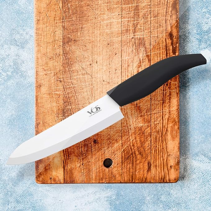 Vos Ceramic Knife Set with Peeler, Ceramic Knives Set For Kitchen, Ultra Sharp Kitchen Knife Set with Covers, 3" 4" 6" Paring, Utility & Chef Knife, Lightweight, Dishwasher safe (Black Handle)
