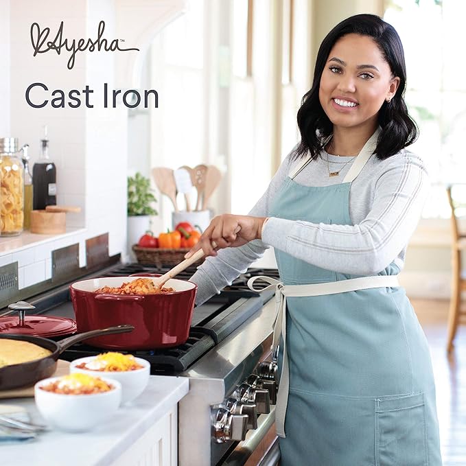 Ayesha Curry Cast Iron Enamel Casserole Dish/ Casserole Pan / Dutch Oven with Lid - 6 Quart, Sienna Red