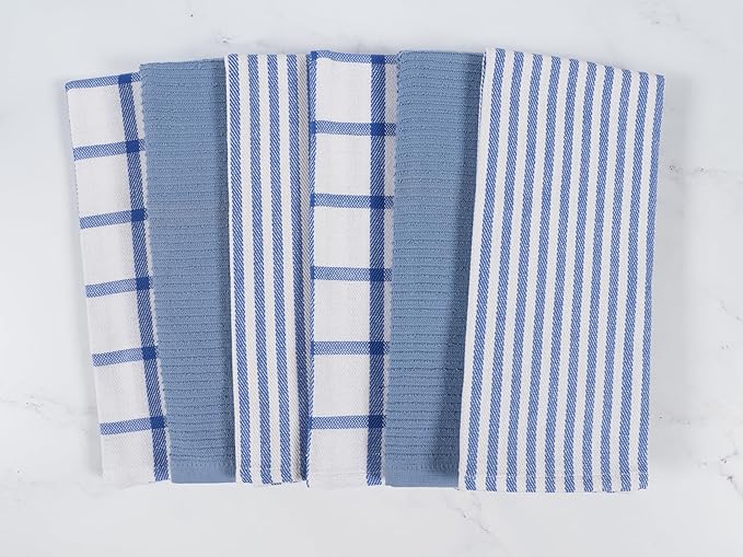 KAF Home Premium Kitchen Towels (18" x 28"), Large 100% Cotton, Flat & Terry Absorbent Dish Towel Set (Blue, 18 x 28-6 Pack)