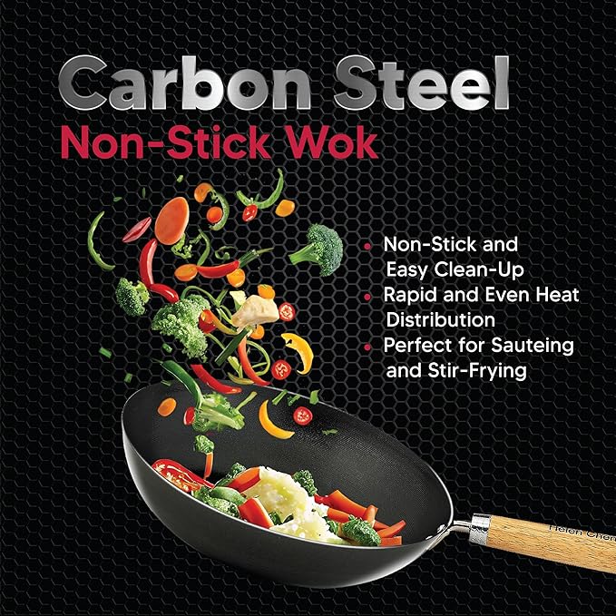Helen's Asian Kitchen Wok, Non-Stick Xylan with Bamboo Handle, 12-Inches