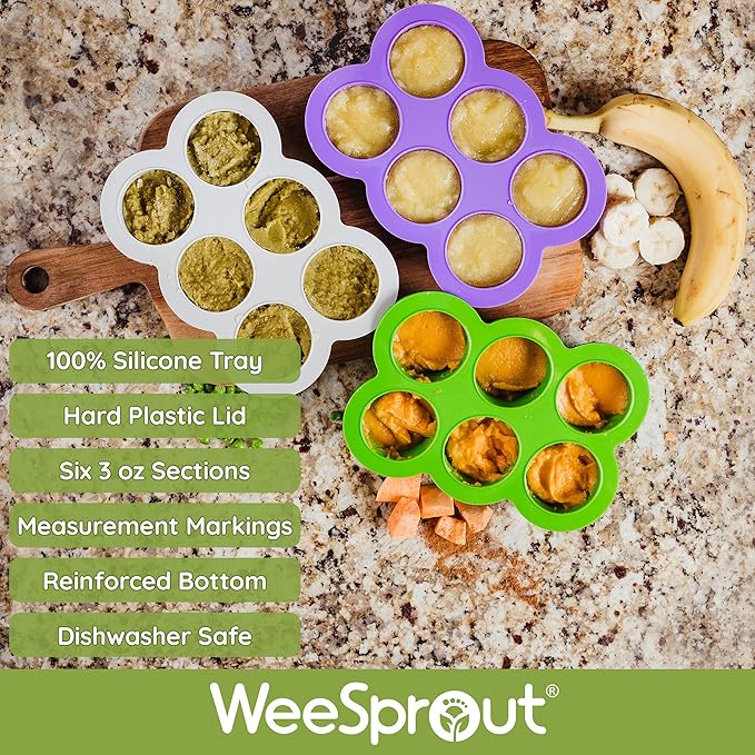 WeeSprout Silicone Freezer Tray with Clip on Lid Perfect Food Storage Container for Homemade Baby Food, Vegetable, Fruit Purees, and Breast Milk (Bright Blue, Six 3 Ounce Sections)
