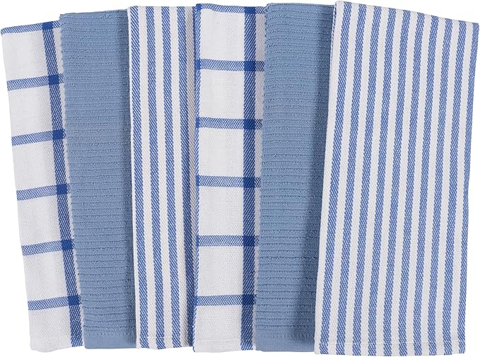 KAF Home Premium Kitchen Towels (18" x 28"), Large 100% Cotton, Flat & Terry Absorbent Dish Towel Set (Blue, 18 x 28-6 Pack)