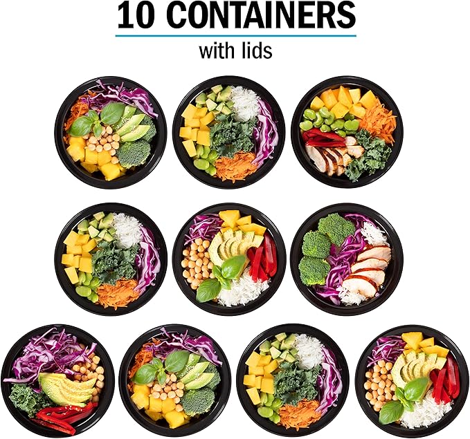 Igluu Meal Prep Containers Reusable (10 Pack) – Round Food Containers with Lids – Stackable, Microwave, Freezer & Dishwasher Safe – 28oz/828ml – 1 Compartment – BPA-Free