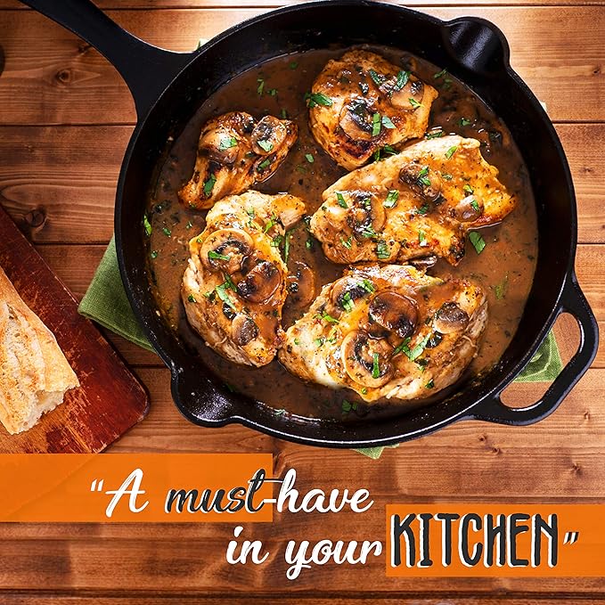 NutriChef 3pc Cast Iron Skillet Set - Nonstick Pans with Drip Spout, Silicone Handles, For All Cooktops